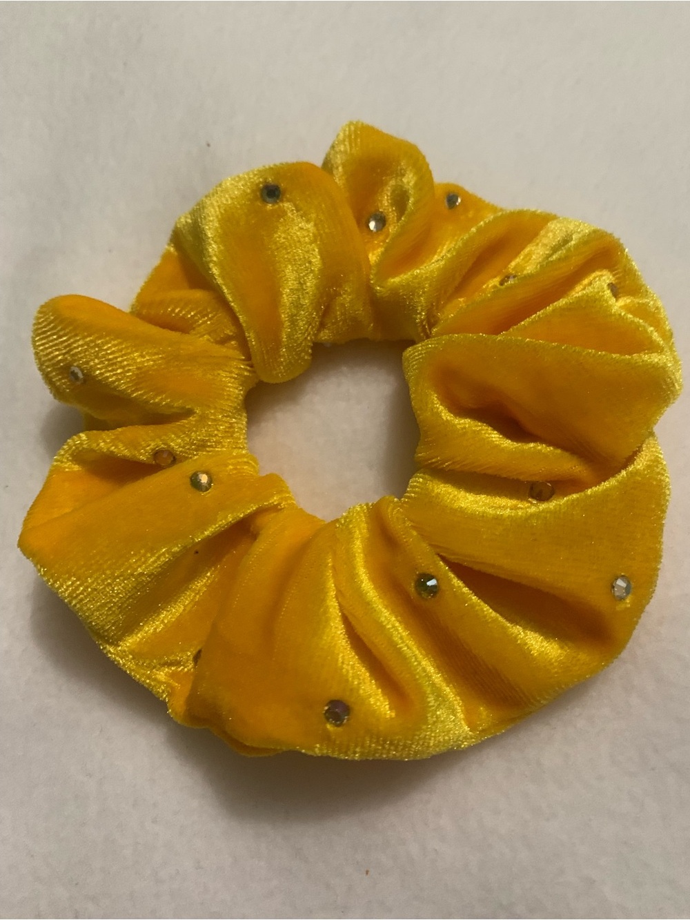 Yellow Velvet Scrunchie With Gold Rhinestone